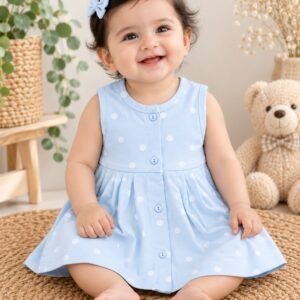 Blue Bliss Polka Dot Sleeveless Frock