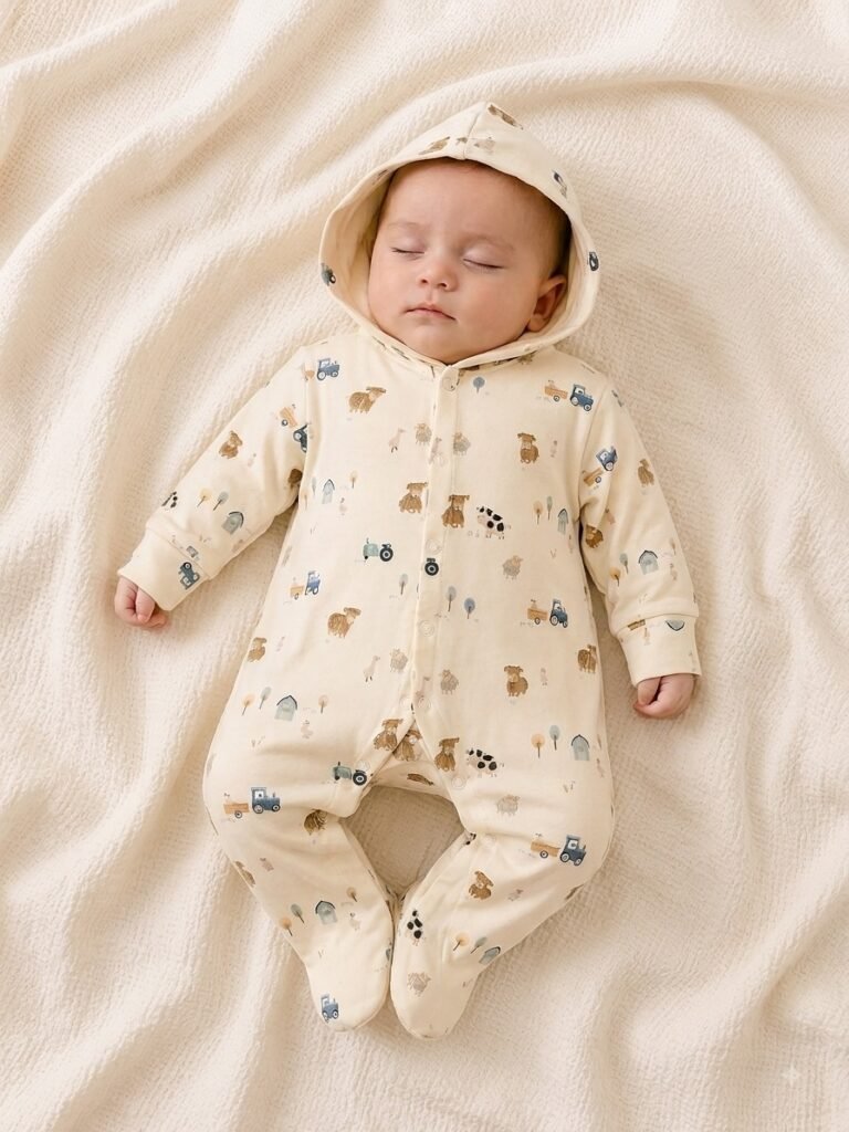 Cream Farm Print Hooded Jumpsuit