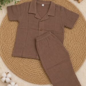 Crinkle Muslin Sleepsuit  - Brown