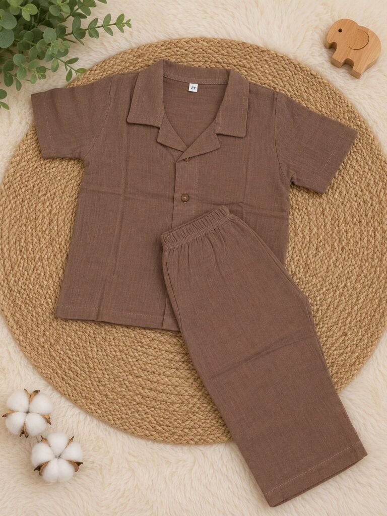Crinkle Muslin Sleepsuit  - Brown