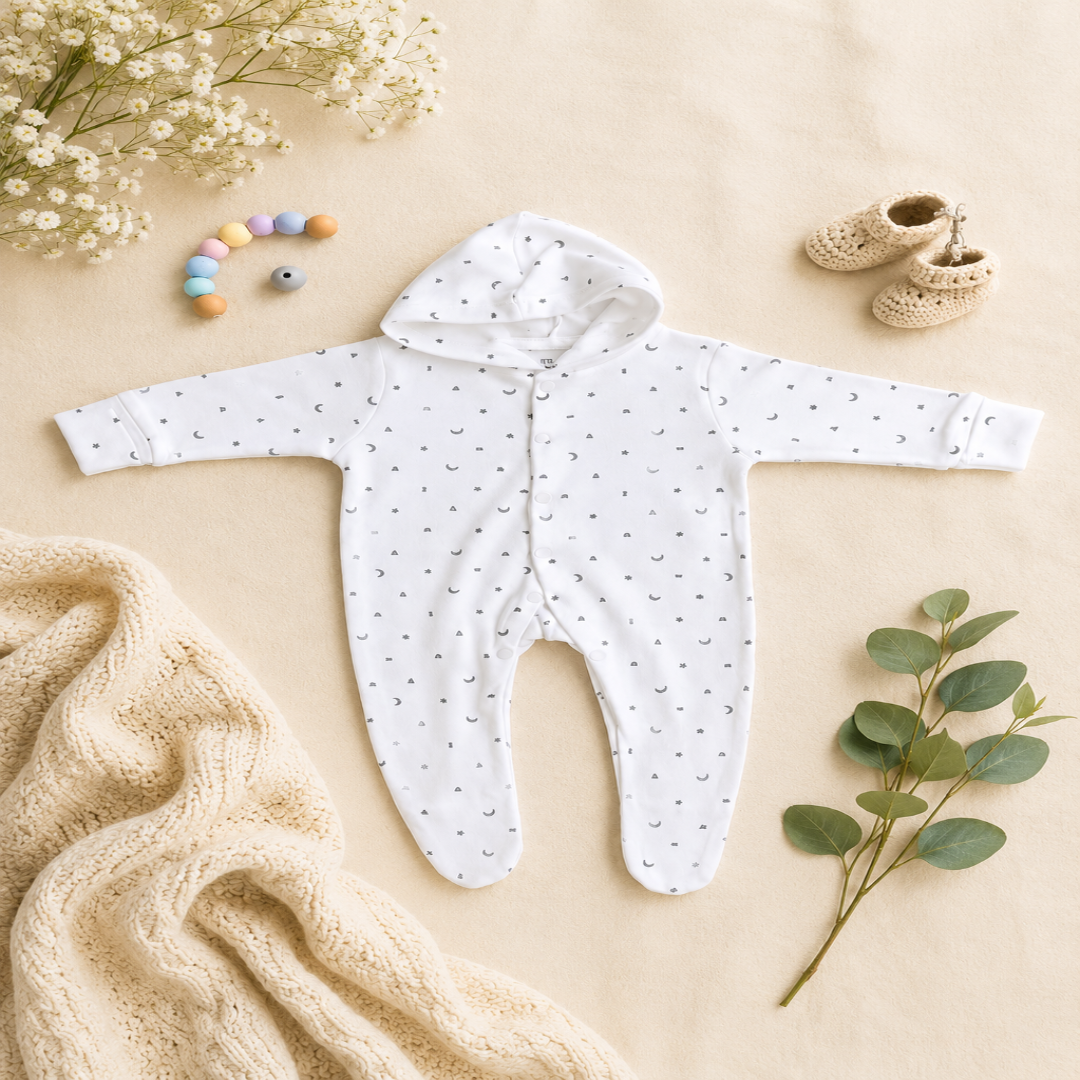 Little Moon Hooded Footed Jumpsuit - Image 2