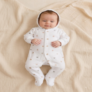 White Animal Print Hooded Footed Jumpsuit