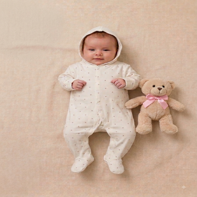 Off-White Polka Dot Hooded Footed Jumpsuit