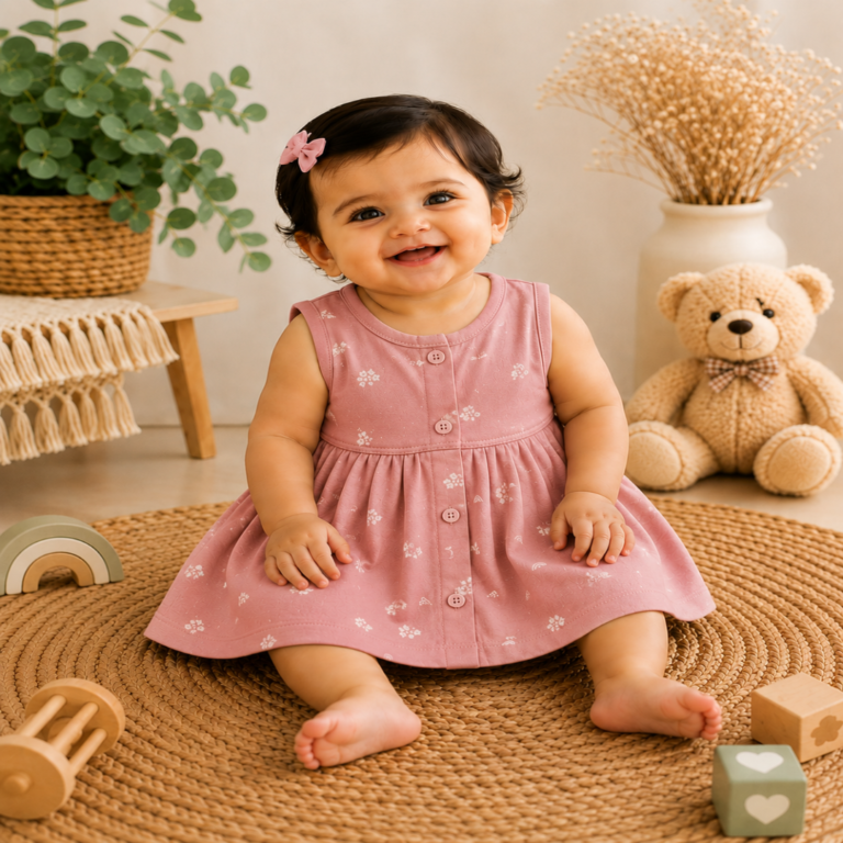 Rosy Blossom Sleeveless Frock