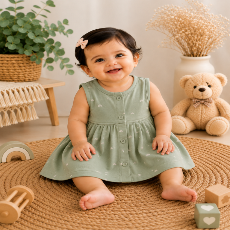 Sage Rainbow Sleeveless Frock