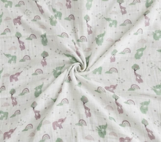 Muslin Baby Bath Towel – Elephant & Rainbow Print - Image 2