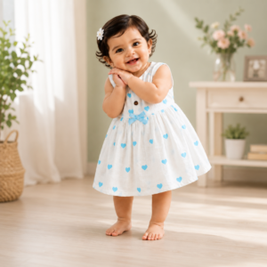 Blue Heart Muslin Sleeveless Frock