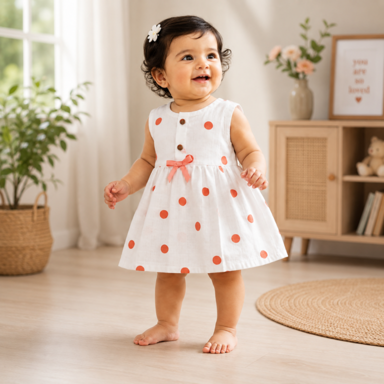 Coral Charm Muslin Sleeveless Frock