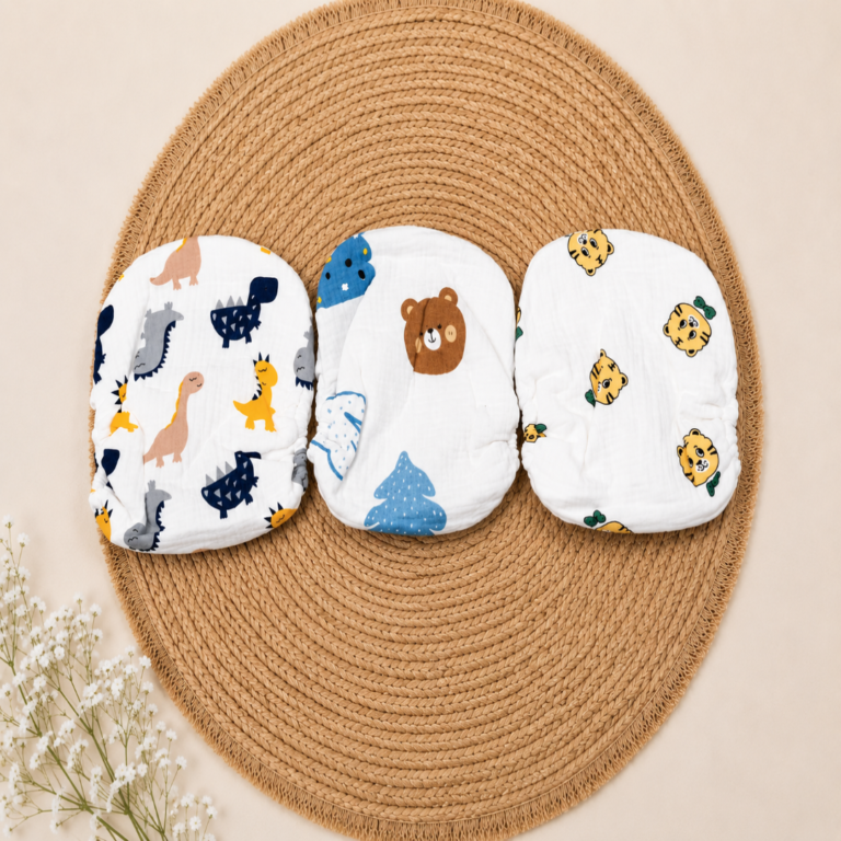 Muslin Leakproof Velcro Diaper (Pack of 3) - Dinosaurs, Clouds, and Tigers