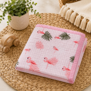 Premium 6-Layer Crinkled Muslin Blanket - Flamingo (Pink)