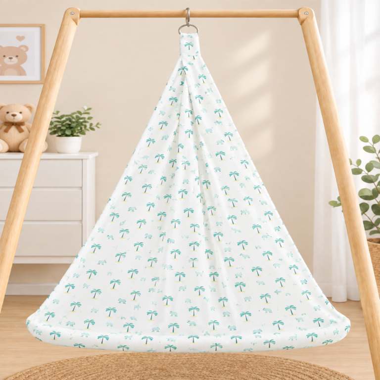 Baby Hanging Cradle / Cloth Jhula / Thottil Bed with Coconut Tree Print (Stand Not Included)