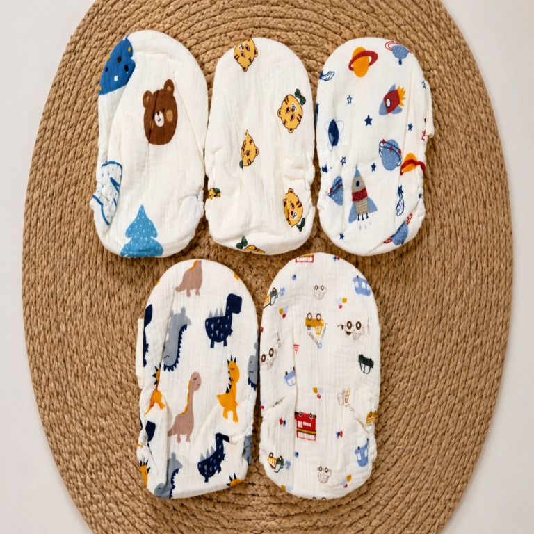 Muslin Leakproof Velcro Diaper (Pack of 5) - Bear, Tiger,Space,Dinosaur,Vehicle Motifs: