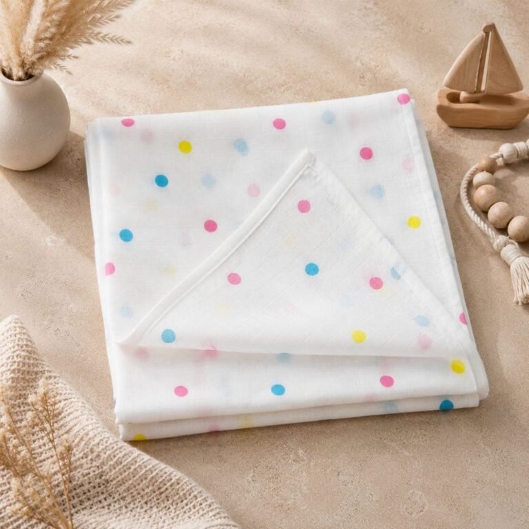 AivaKids Muslin Swaddle – Colourful Dots Print