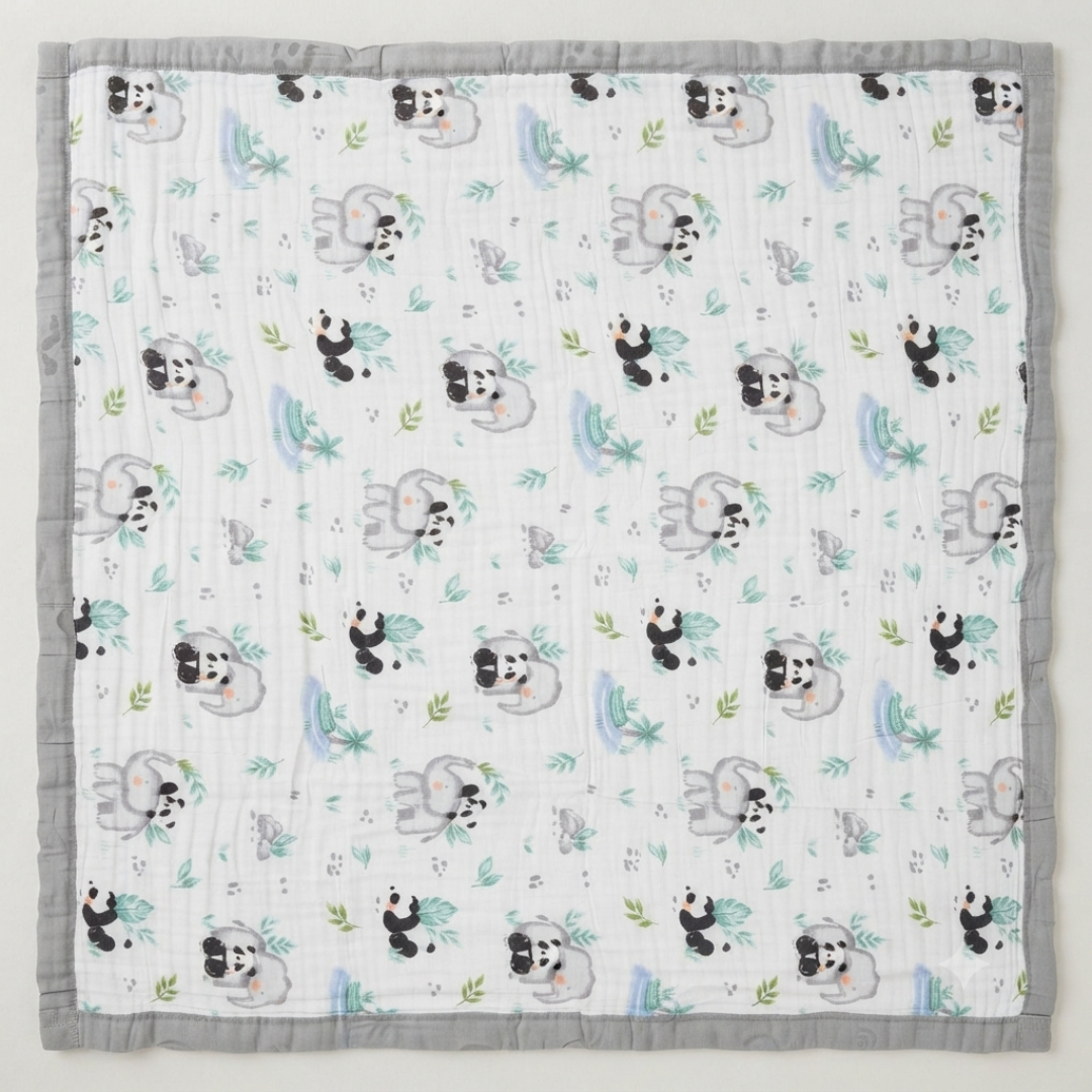 Premium 6-Layer Crinkled Muslin Blanket - Panda (Grey) - Image 3