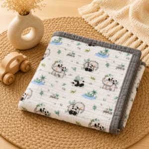 Premium 6-Layer Crinkled Muslin Blanket - Panda (Grey)