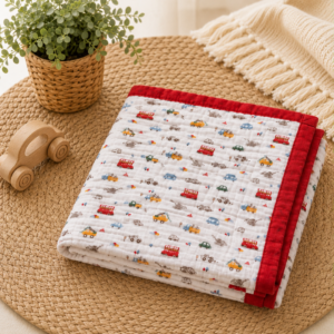 Premium 6-Layer Crinkled Muslin Blanket - Vehicle (Red)
