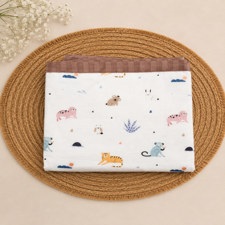 Premium Cotton Baby Dohar - Animal and Leaf Motif Print