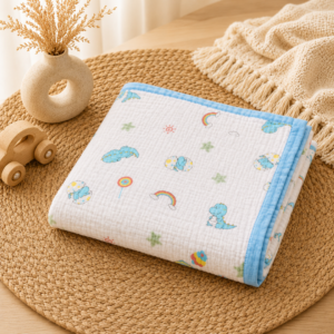 Premium 6-Layer Crinkled Muslin Blanket - Dinosaur (Blue)