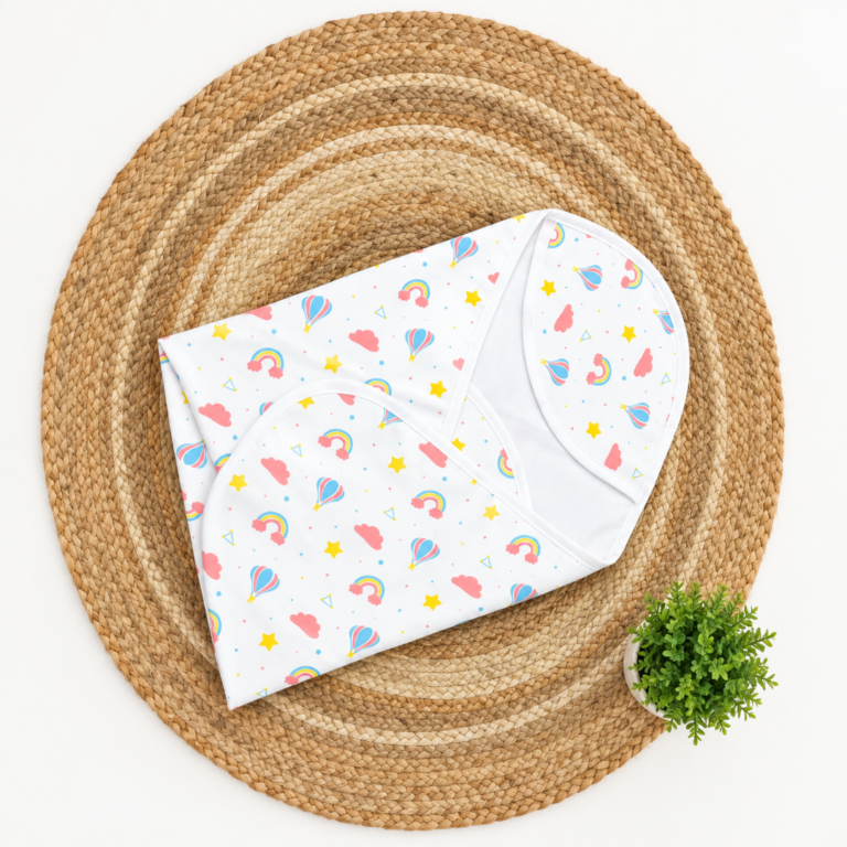 Muslin Hooded Towel - Hot Air Balloon,Rainbow,Cloud and Star Print