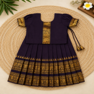 Pattu Pavadai – Kanchi Cotton | Coffee Brown & Gold