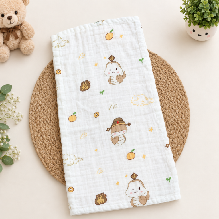Crinkled Muslin Burp Cloth - Animal and Orange