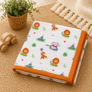 Premium 6-Layer Crinkled Muslin Blanket - Jungle Safari (Orange)