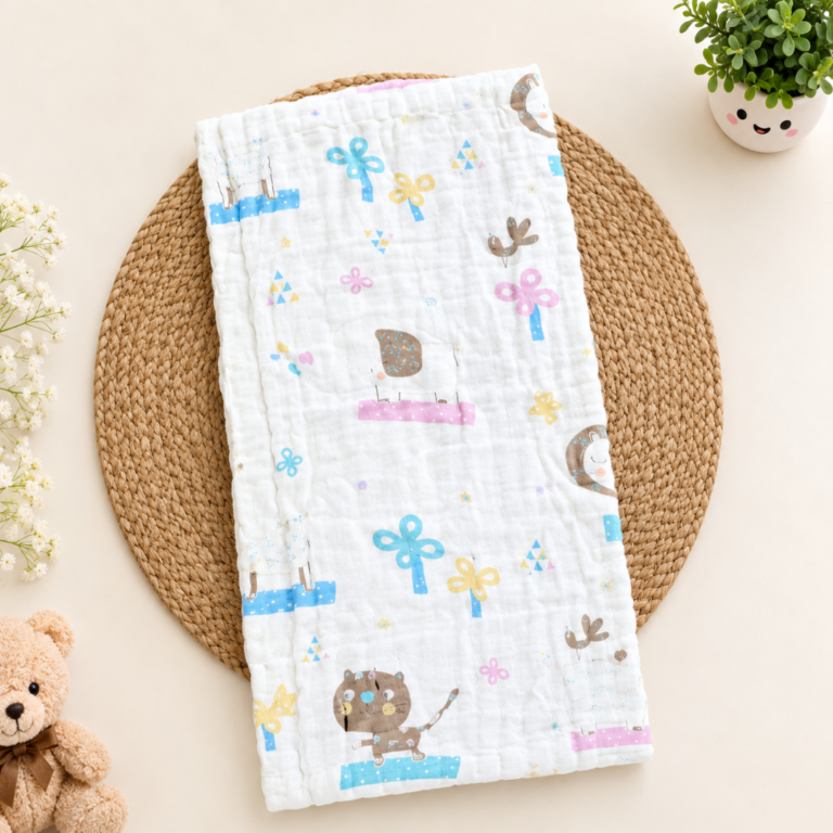 Crinkled Muslin Burp Cloth - Cat