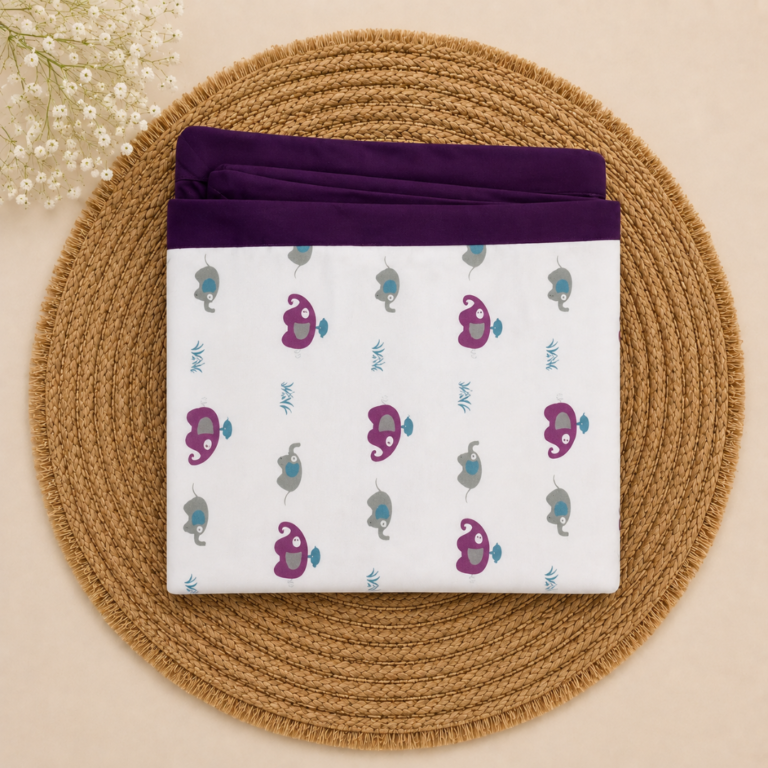 Premium Organic Cotton Baby Dohar - Elephant and Leaf Motif Print