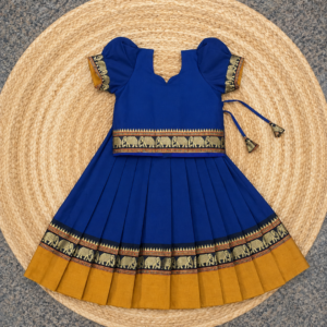 Narayanpet Cotton Pattu Pavadai – Royal Blue & Mustard