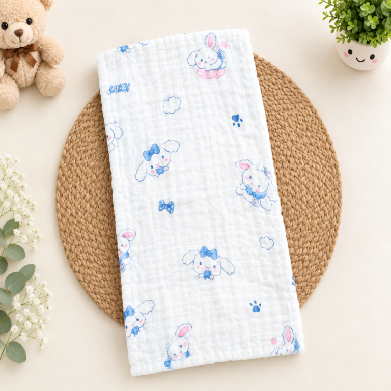 Crinkled Burp Cloth - Cute Bunny and Puppy
